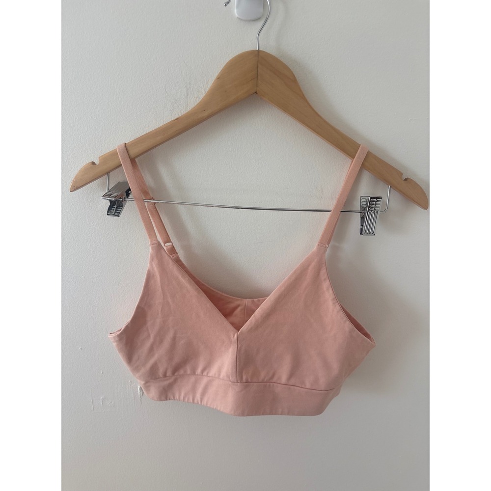Pact Organic Cotton V-Neck Bralette Peach Adjustable Straps Size M